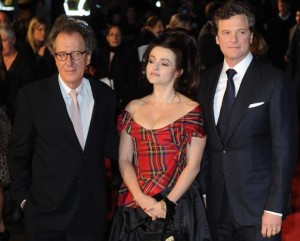 Colin Firth con Geoffrey Rush ed Helena Bonham Carter alla prima di Kings'Speech