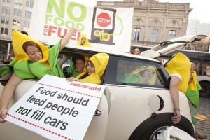 Attivisti #NoFoodForFuel davanti al Parlamento Europeo a Bruxelles (4 settembre 2013; foto di: Lode Saidane)