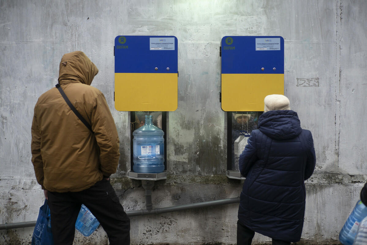 Punti d'acqua Oxfam a Mykolaiv. Credit: Kieran Doherty / Oxfam