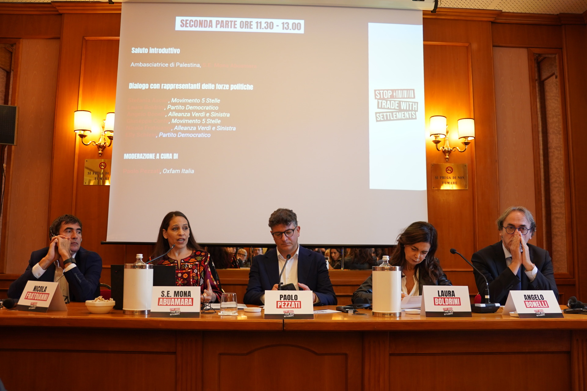 Immagini dell'incontro “Dall’economia di occupazione all’economia di liberazione”, promosso dalla campagna “Stop al commercio con gli insediamenti illegali”. Crediti: Chiara Ercolani/Oxfam