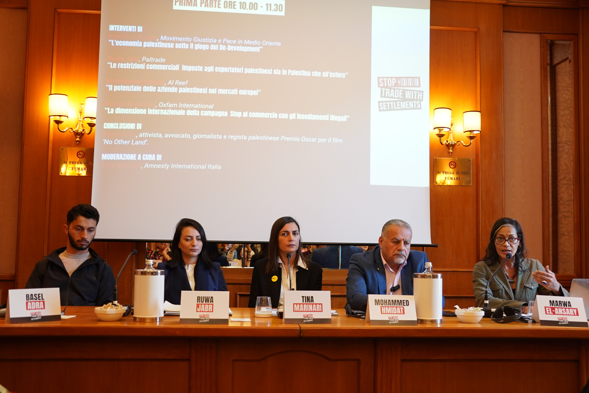 Immagini dell'incontro “Dall’economia di occupazione all’economia di liberazione”, promosso dalla campagna “Stop al commercio con gli insediamenti illegali”. Crediti: Chiara Ercolani/Oxfam